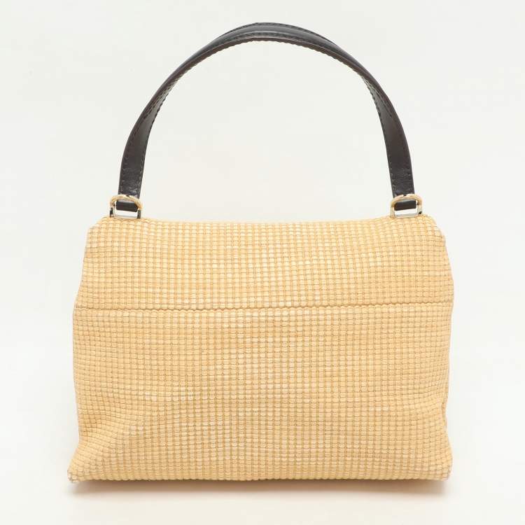Pre Owned CH Carolina Herrera Beige Woven Straw Camelot Top Handle Bag
