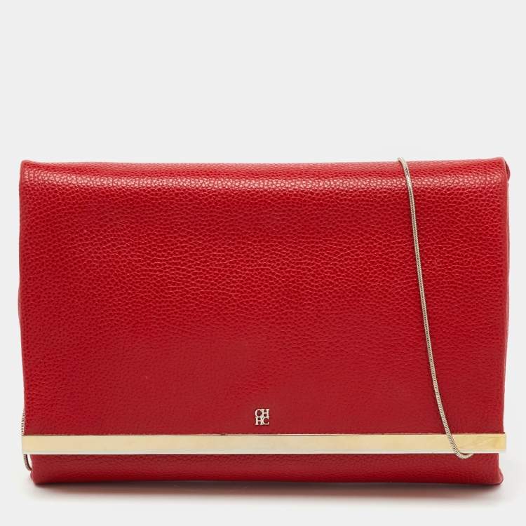 Pre Owned CH Carolina Herrera Red Leather Flap Chain Shoulder Bag