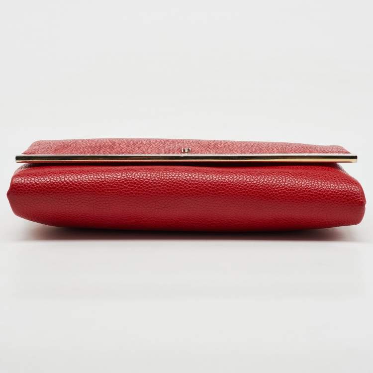 Pre Owned CH Carolina Herrera Red Leather Flap Chain Shoulder Bag