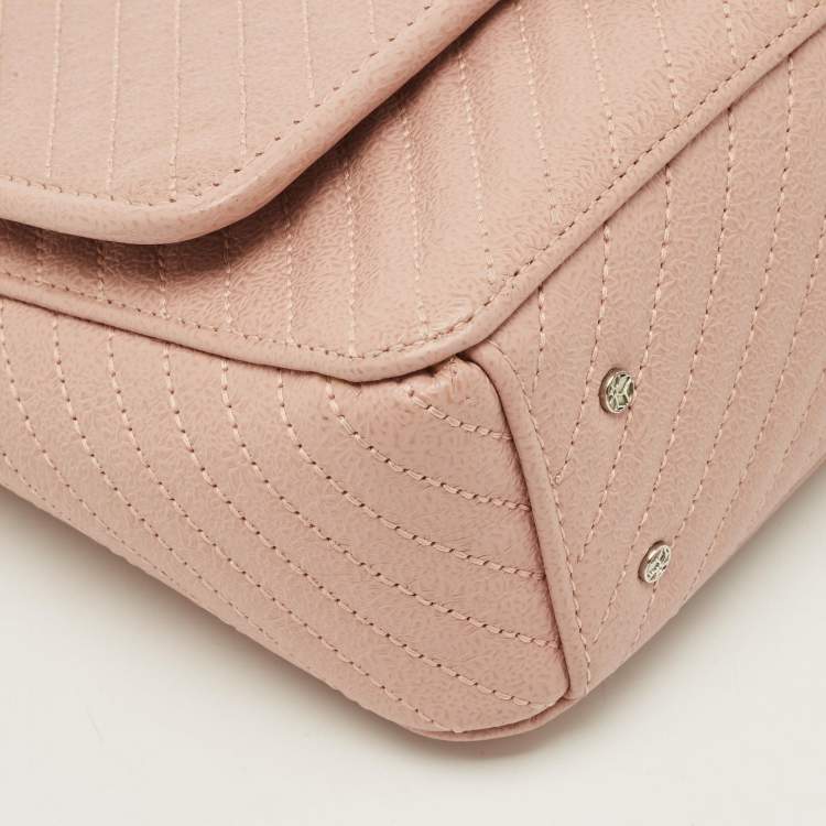 Pre Owned CH Carolina Herrera Pink Chevron Leather Flap Shoulder Bag