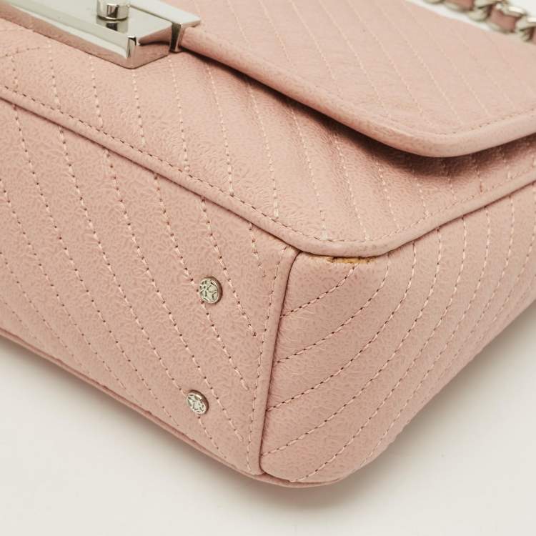 Pre Owned CH Carolina Herrera Pink Chevron Leather Flap Shoulder Bag