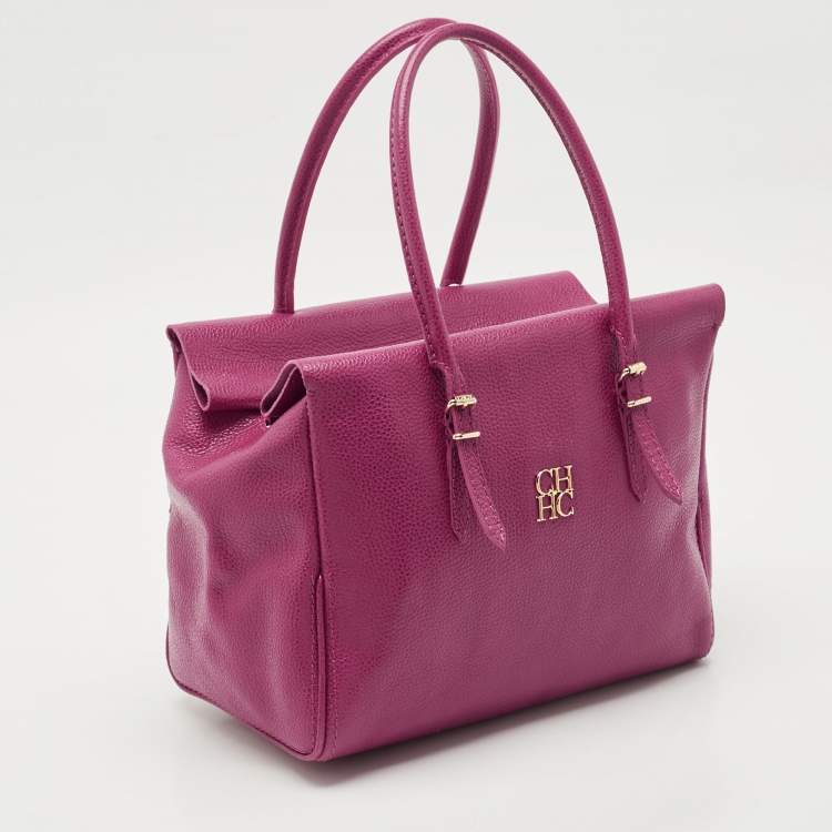 Pre Owned CH Carolina Herrera Fuchsia Leather Tempo Collection Adagio Tote