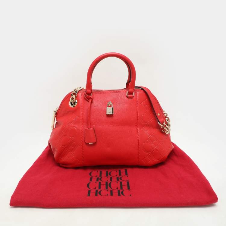 Pre Owned CH Carolina Herrera Red Leather Dahlia Satchel