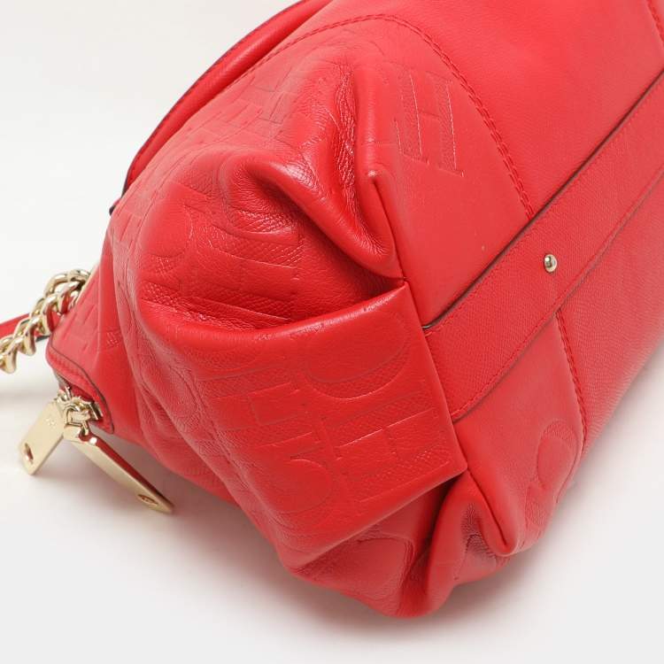 Pre Owned CH Carolina Herrera Red Leather Dahlia Satchel