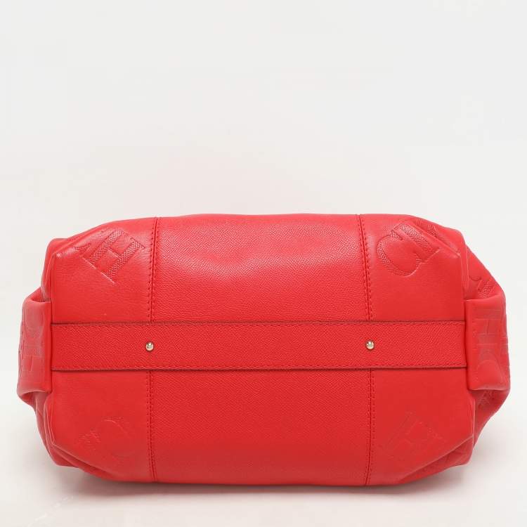 Pre Owned CH Carolina Herrera Red Leather Dahlia Satchel