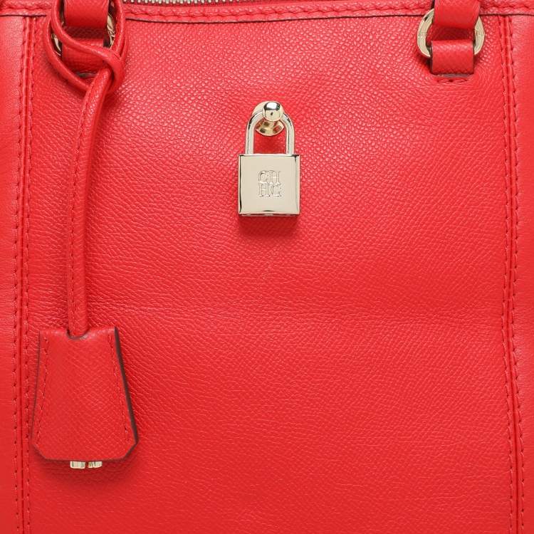 Pre Owned CH Carolina Herrera Red Leather Dahlia Satchel