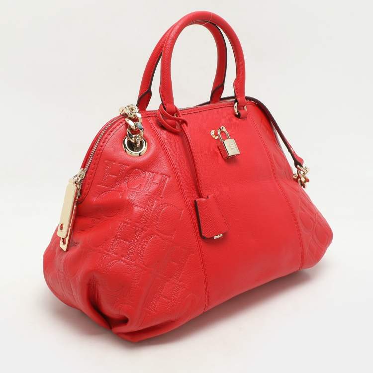 Pre Owned CH Carolina Herrera Red Leather Dahlia Satchel