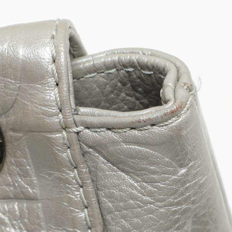 Pre Owned CH Carolina Herrera Silver Monogram Embossed Leather Audrey Shoulder Bag