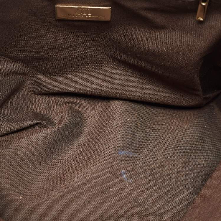 Pre Owned CH Carolina Herrera Beige/Dark Brown Monogram Canvas Small Shopper Tote