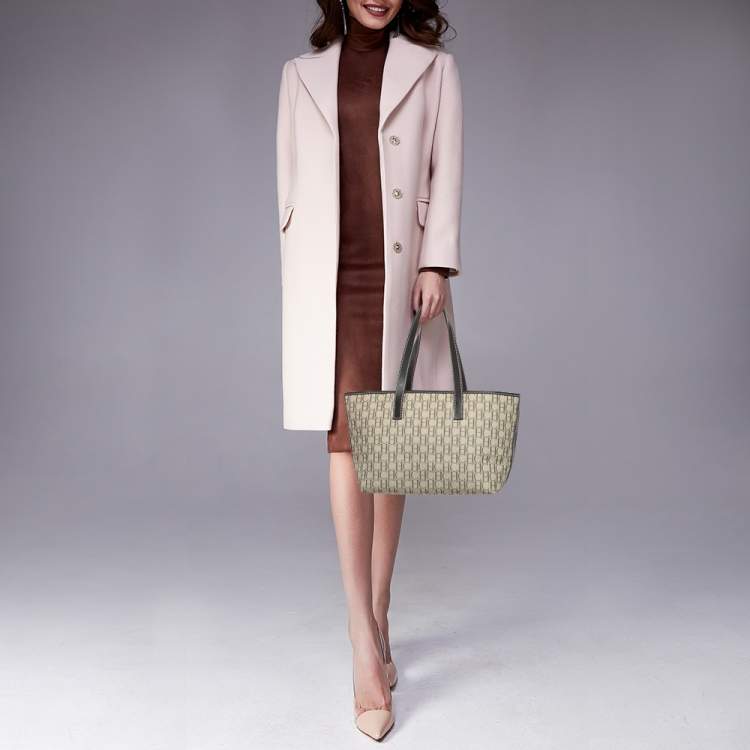 Pre Owned CH Carolina Herrera Beige/Dark Brown Monogram Canvas Small Shopper Tote