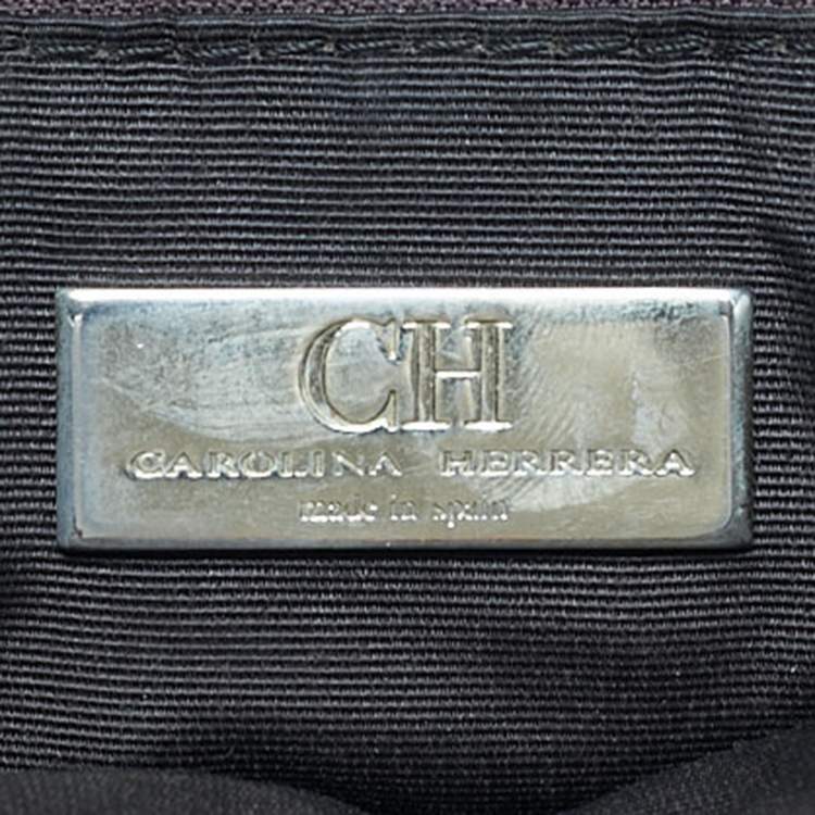 Pre Owned CH Carolina Herrera Dark Brown Monogram Embossed Leather Frame Satchel