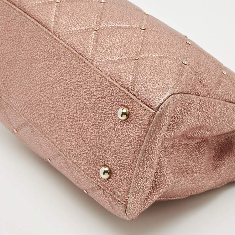 Pre Owned CH Carolina Herrera Metallic Pink Leather Crystal Chain Tote