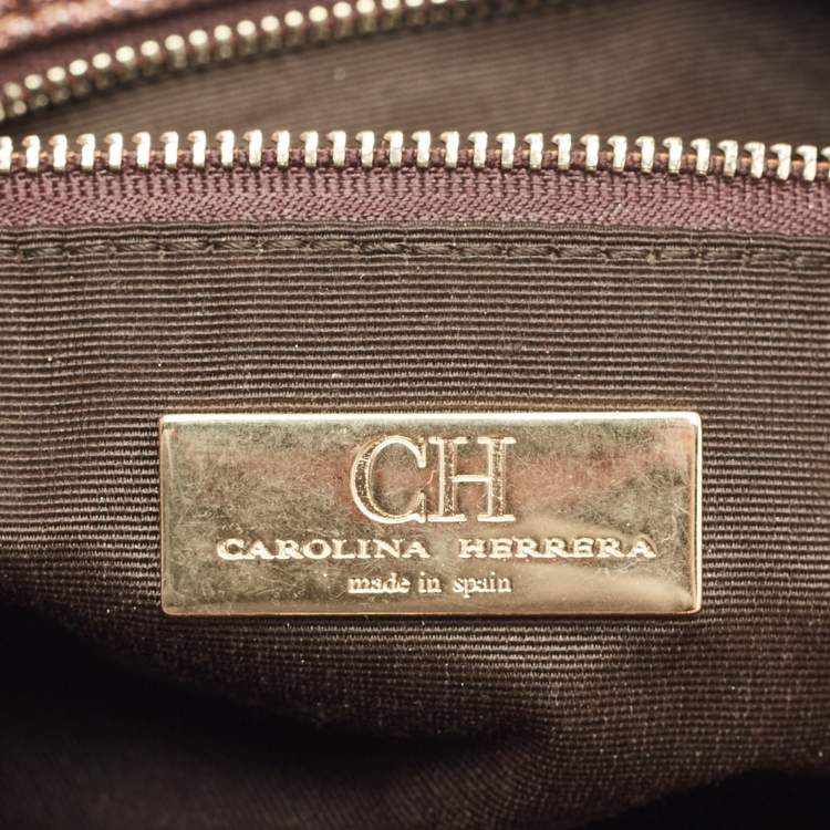 Pre Owned CH Carolina Herrera Metallic Pink Leather Crystal Chain Tote