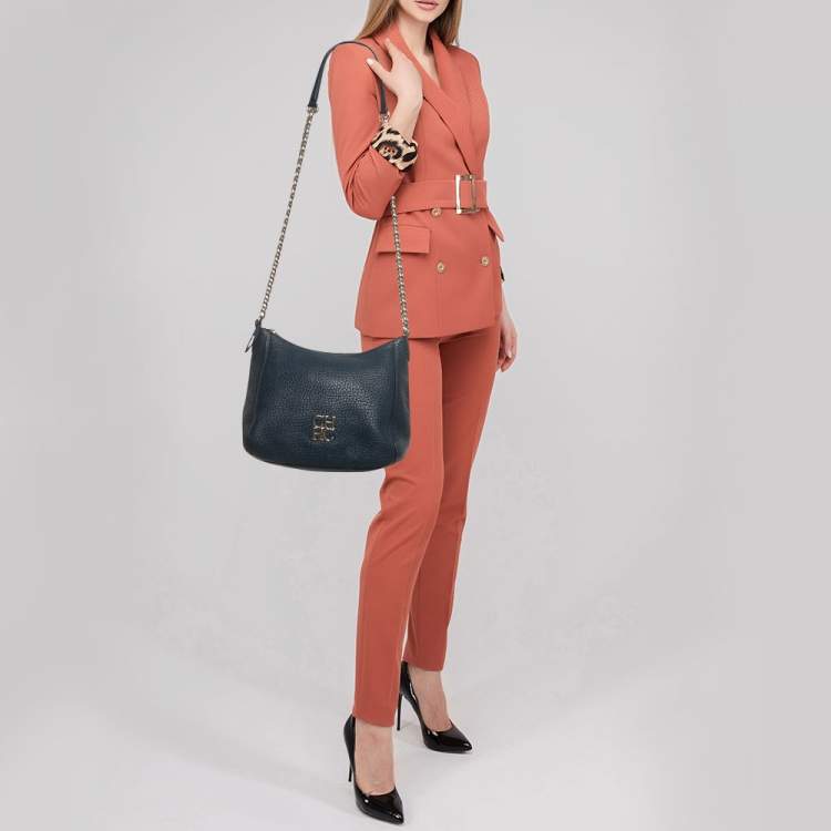 Pre Owned CH Carolina Herrera Navy Blue Leather Maria Shoulder Bag