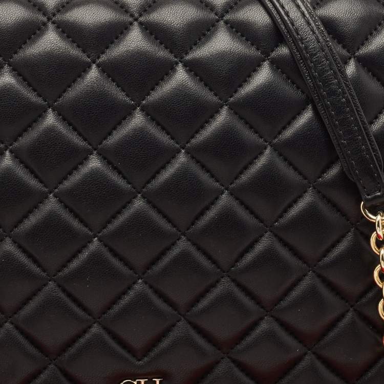 Pre Owned CH Carolina Herrera Black Quilted Leather Flap Chain Shoulder Bag