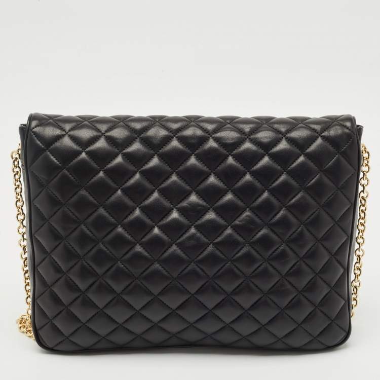 Pre Owned CH Carolina Herrera Black Quilted Leather Flap Chain Shoulder Bag