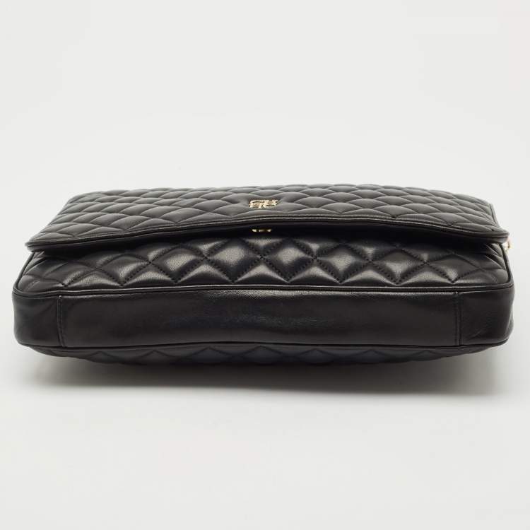 Pre Owned CH Carolina Herrera Black Quilted Leather Flap Chain Shoulder Bag
