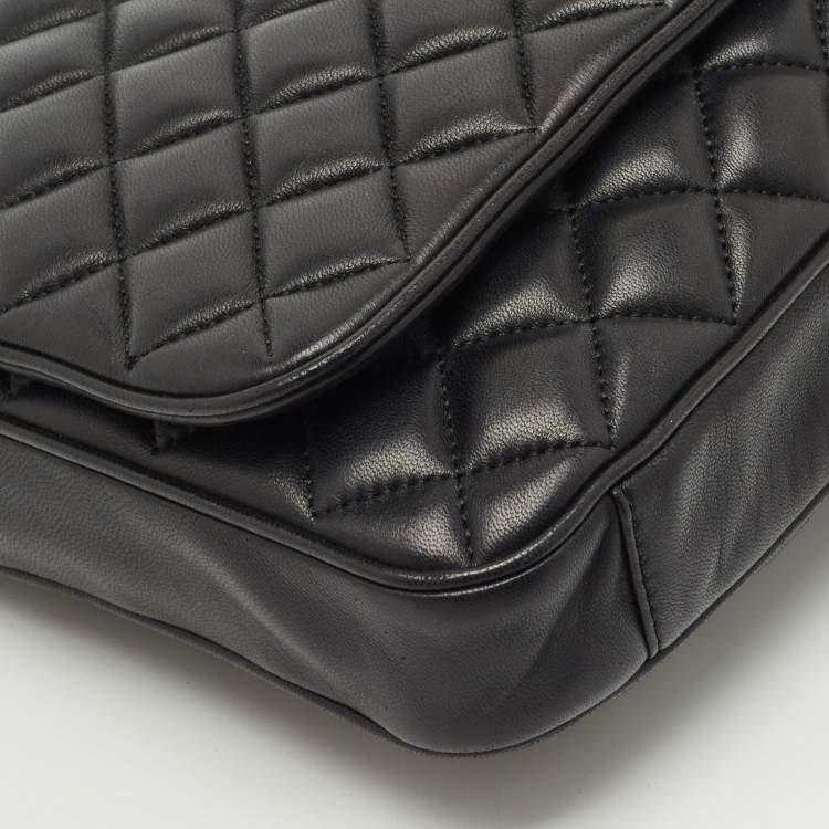 Pre Owned CH Carolina Herrera Black Quilted Leather Flap Chain Shoulder Bag