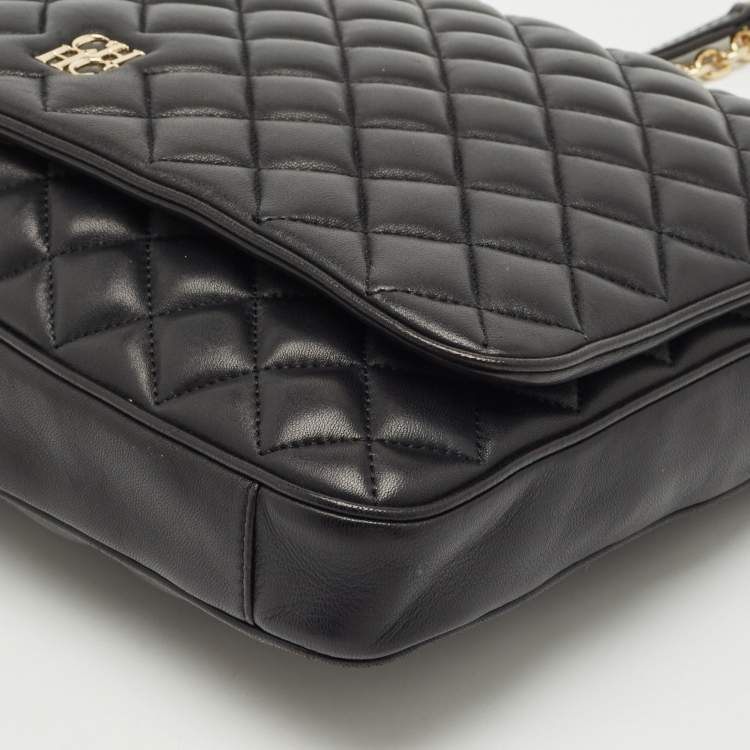 Pre Owned CH Carolina Herrera Black Quilted Leather Flap Chain Shoulder Bag