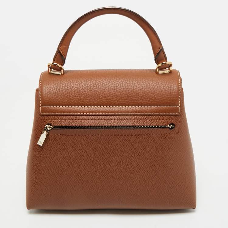 Pre Owned CH Carolina Herrera Brown Monogram Embossed Leather Small Top Handle Bag