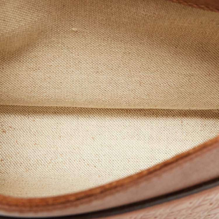 Pre Owned CH Carolina Herrera Brown Monogram Embossed Leather Small Top Handle Bag