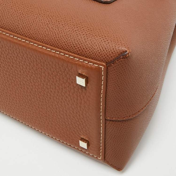 Pre Owned CH Carolina Herrera Brown Monogram Embossed Leather Small Top Handle Bag