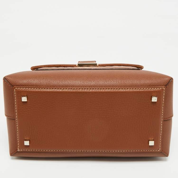 Pre Owned CH Carolina Herrera Brown Monogram Embossed Leather Small Top Handle Bag