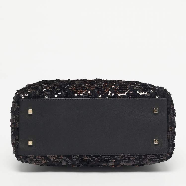 Pre Owned CH Carolina Herrera Black/Bronze Sequins Charm Tote