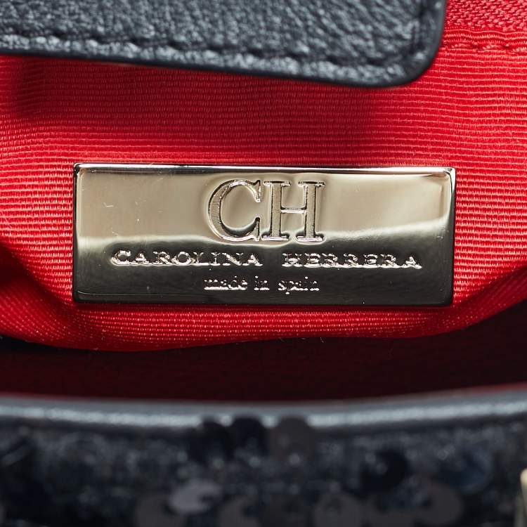Pre Owned CH Carolina Herrera Black/Bronze Sequins Charm Tote