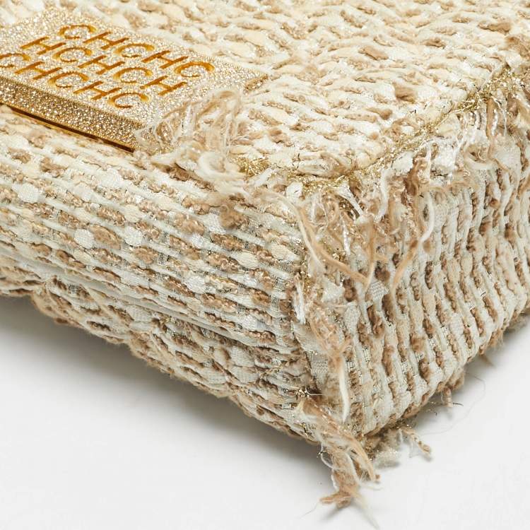 مملوكة مسبقًا CH Carolina Herrera Beige/Metallic Tweed Faux Pearl Embellished Crossbody Bag