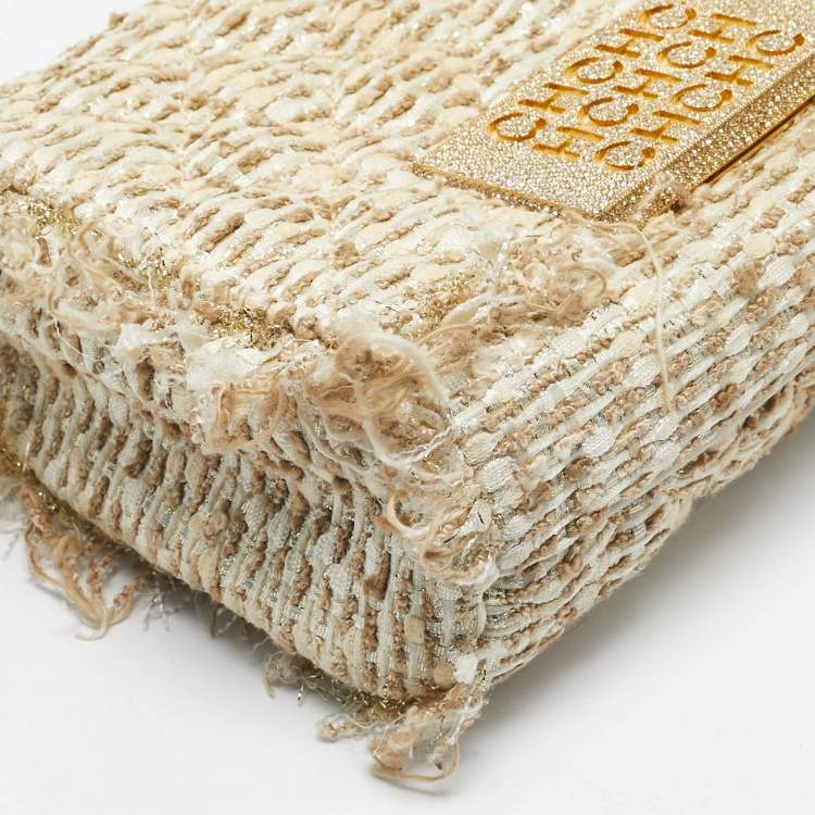 مملوكة مسبقًا CH Carolina Herrera Beige/Metallic Tweed Faux Pearl Embellished Crossbody Bag