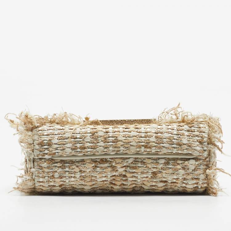 مملوكة مسبقًا CH Carolina Herrera Beige/Metallic Tweed Faux Pearl Embellished Crossbody Bag