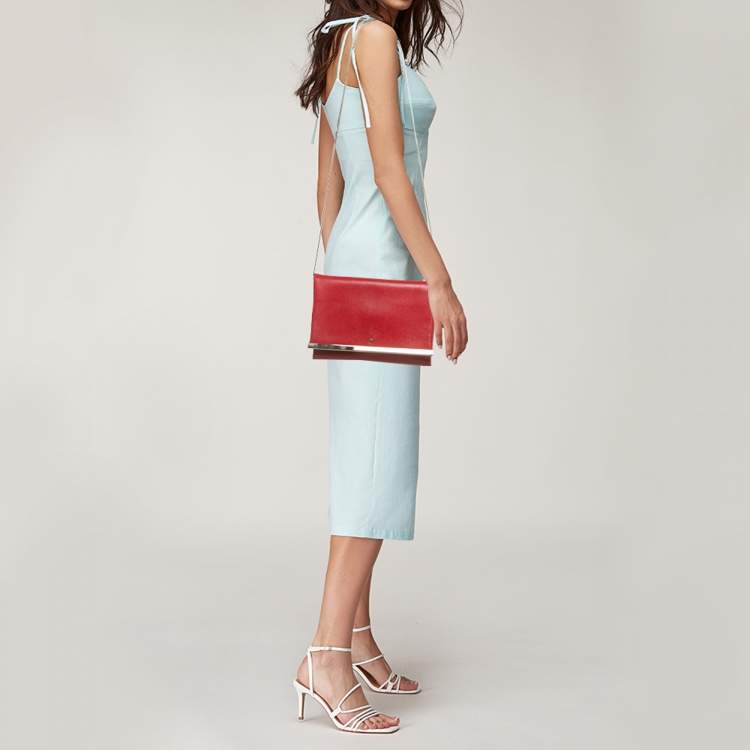 Pre Owned CH Carolina Herrera Red Leather Chain Flap Clutch