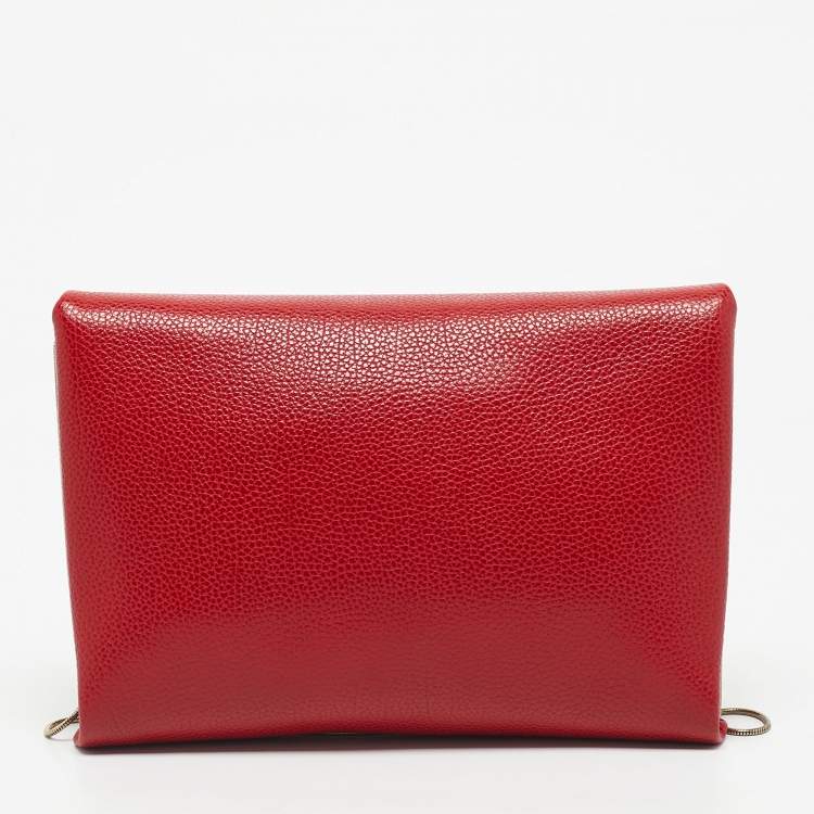 Pre Owned CH Carolina Herrera Red Leather Chain Flap Clutch