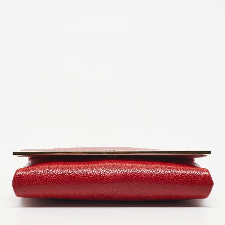 Pre Owned CH Carolina Herrera Red Leather Chain Flap Clutch