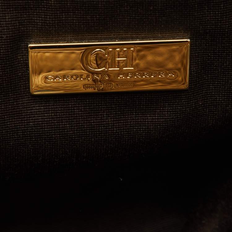 Pre Owned CH Carolina Herrera Metallic Gold Monogram Leather Audrey Tote