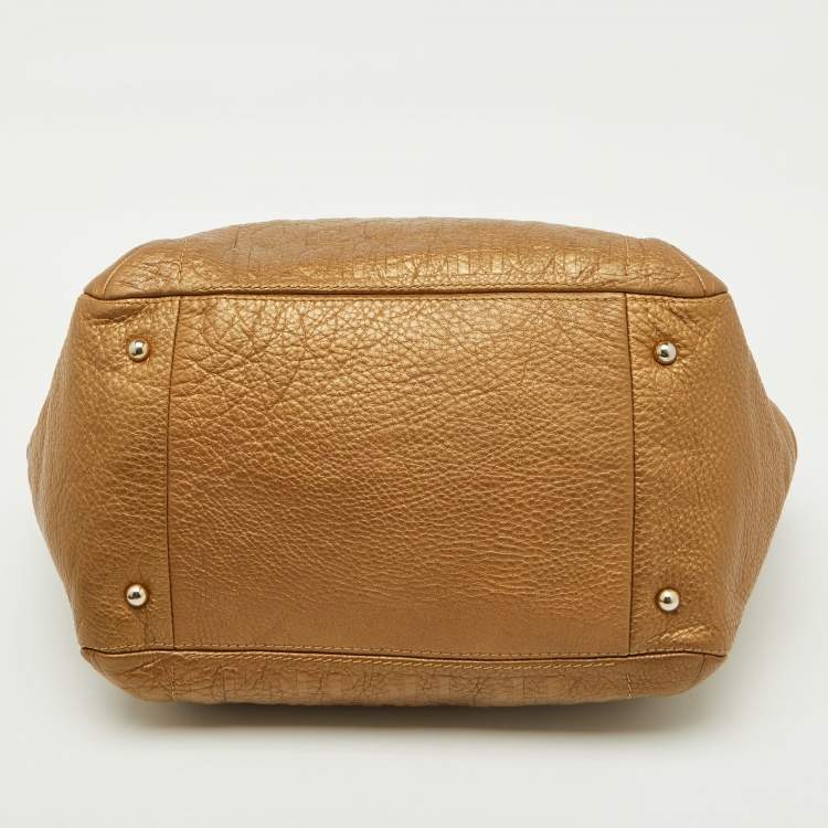 Pre Owned CH Carolina Herrera Metallic Gold Monogram Leather Audrey Tote