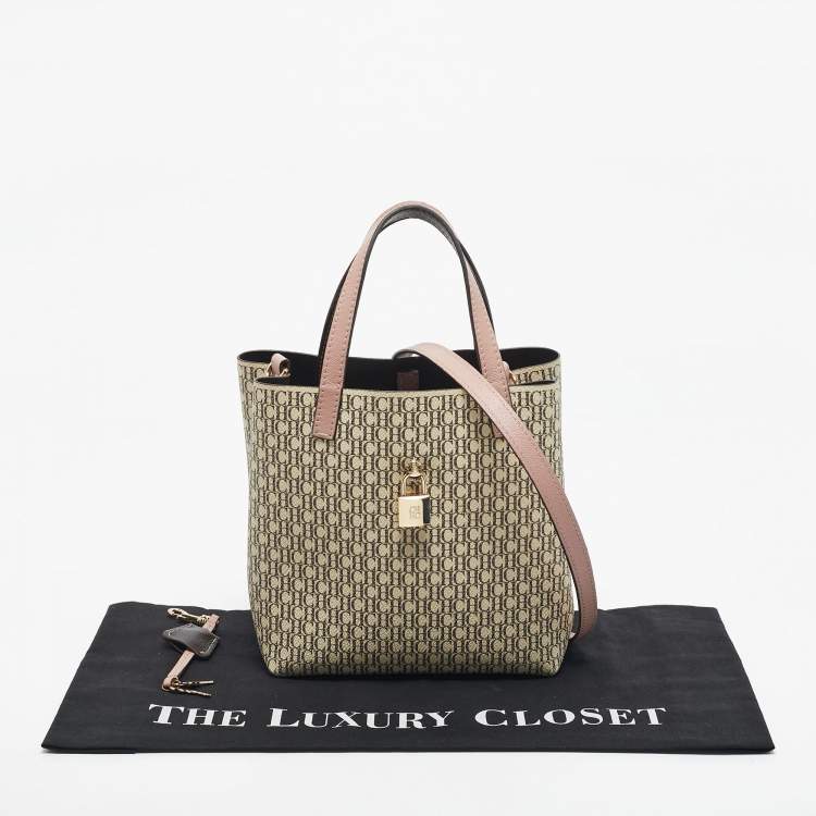 Pre Owned CH Carolina Herrera Pink/Beige Monogram Coated Canvas Small Matryoshka Locked Tote