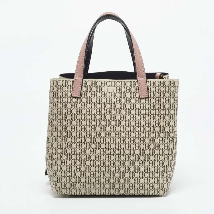 Pre Owned CH Carolina Herrera Pink/Beige Monogram Coated Canvas Small Matryoshka Locked Tote