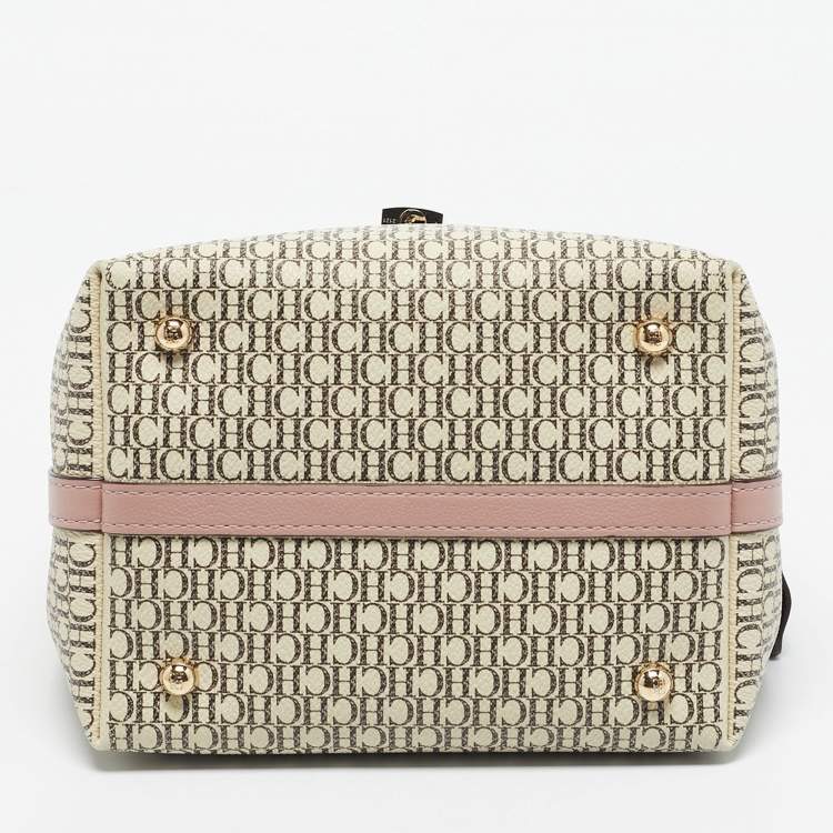 Pre Owned CH Carolina Herrera Pink/Beige Monogram Coated Canvas Small Matryoshka Locked Tote