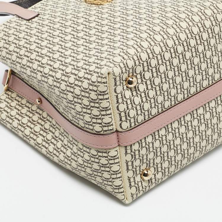 Pre Owned CH Carolina Herrera Pink/Beige Monogram Coated Canvas Small Matryoshka Locked Tote