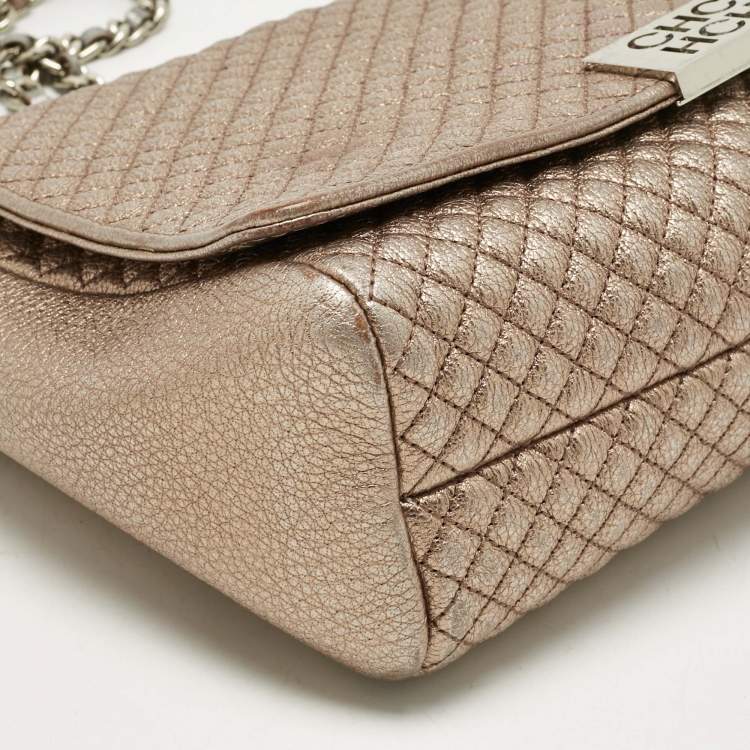 Pre Owned CH Carolina Herrera Rose Gold Quilted Leather Chain Flap Bag