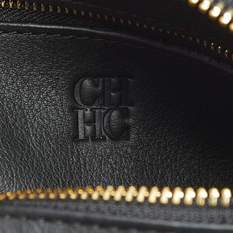 Pre Owned CH Carolina Herrera Black Monogram Embossed Leather Andy 7 Locked Boston Bag