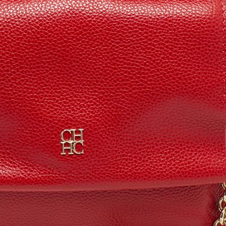 Pre Owned CH Carolina Herrera Red Leather Small Minuetto Top Handle Bag