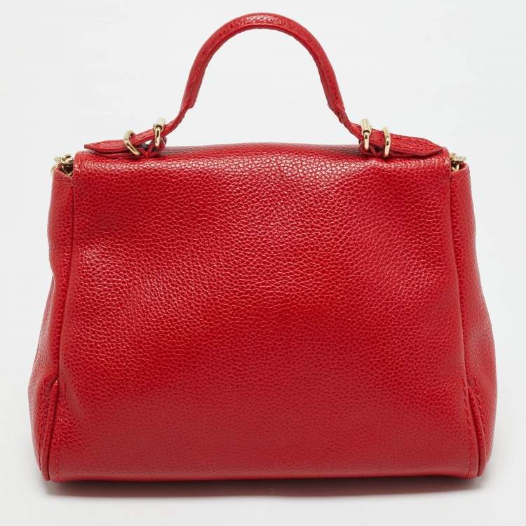 Pre Owned CH Carolina Herrera Red Leather Small Minuetto Top Handle Bag