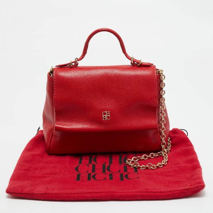 Pre Owned CH Carolina Herrera Red Leather Small Minuetto Top Handle Bag