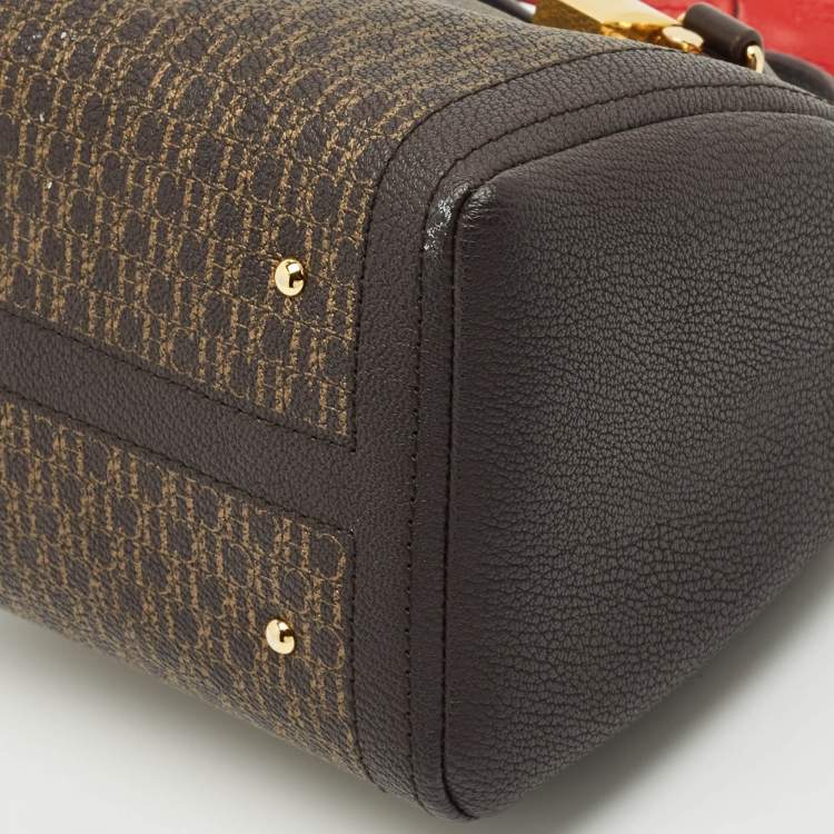 Pre Owned CH Carolina Herrera Dark Brown Monogram Coated Canvas Andy 5 Locked Crossbody Bag