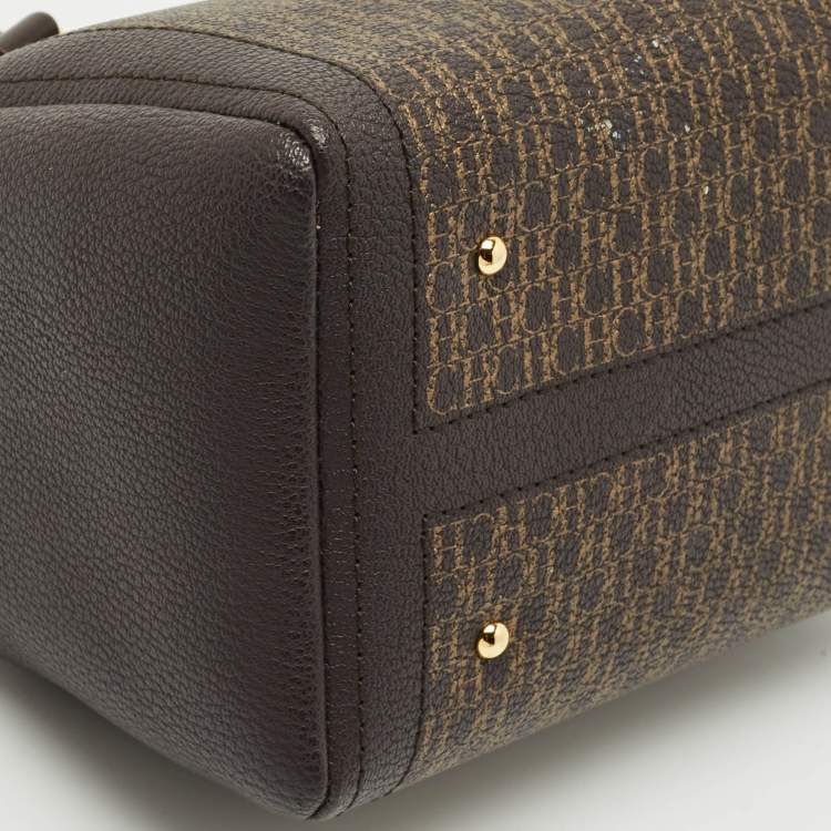 Pre Owned CH Carolina Herrera Dark Brown Monogram Coated Canvas Andy 5 Locked Crossbody Bag