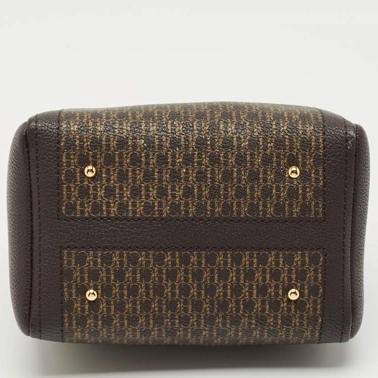 Pre Owned CH Carolina Herrera Dark Brown Monogram Coated Canvas Andy 5 Locked Crossbody Bag