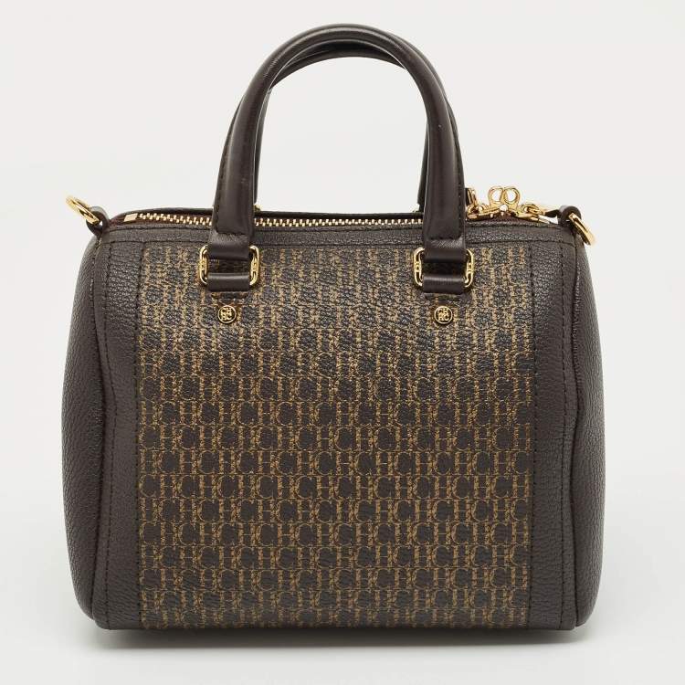 Pre Owned CH Carolina Herrera Dark Brown Monogram Coated Canvas Andy 5 Locked Crossbody Bag